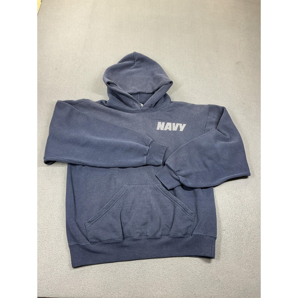 US Navy Soffe Hoodie Mens Medium Blue Graphic Fleece Sweatshirt Made USA